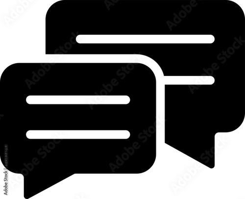 Dialogue black glyph icon. Online conversation. Information exchange. Message and comment. Social media interaction. Silhouette symbol on white space. Solid pictogram. Vector isolated illustration
