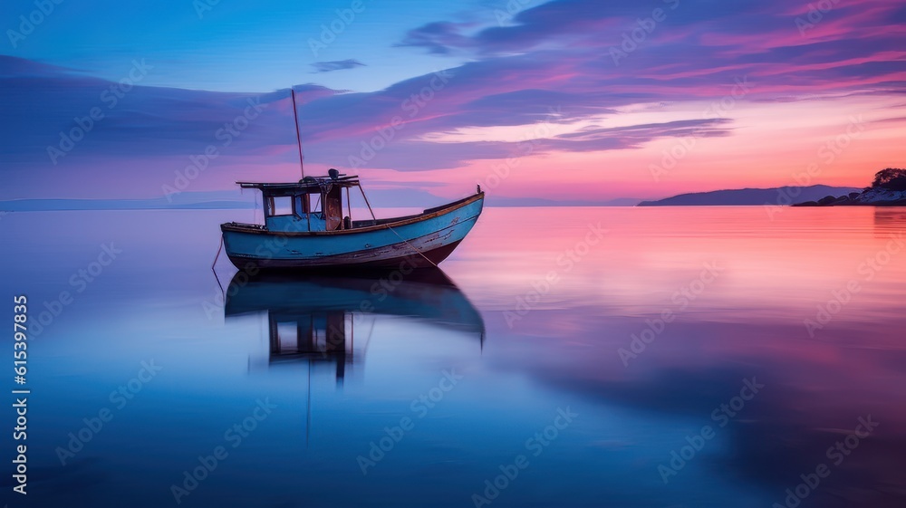 Fototapeta premium Boat in the water during sunset
