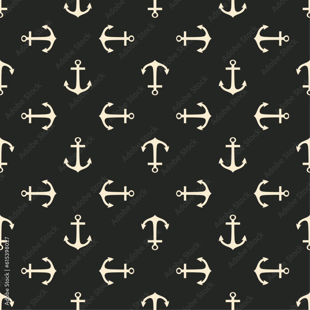Seamless pattern with nautical anchors. Sea theme white anchor black repeat background. Seamless pattern with nautical anchors. Sea theme white anchor black repeat background.