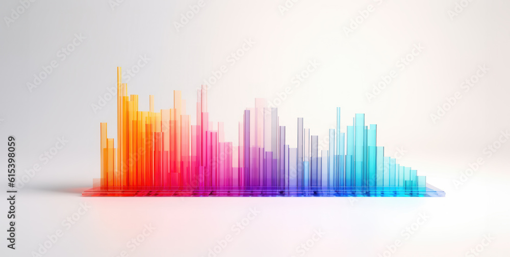 A colorful bar graph isolated on neutral white background. Numbers, statistical data concept. Hand edited generative AI.