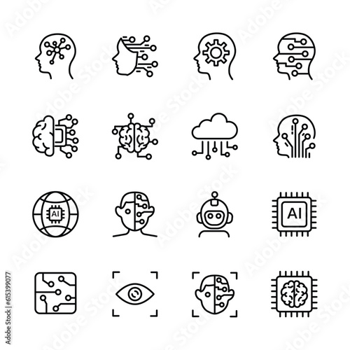 Ai, Artificial intelligence line icons set.  vector illustration.