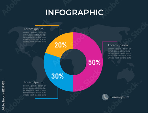 Global economics development analytics circle infographic design template for dark theme. Business performance. Editable pie chart with percentages. Visual data presentation. Montserrat font used