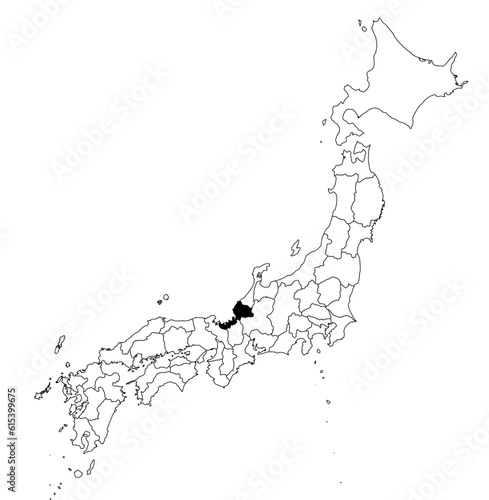 Vector map of the prefecture of Fukui highlighted highlighted in black on the map of Japan.