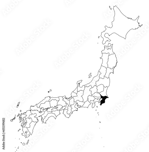 Vector map of the prefecture of Chiba highlighted highlighted in black on the map of Japan. photo