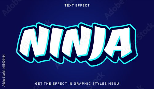 Ninja editable text effect with 3d style. Text emblem for advertising, branding, business logo