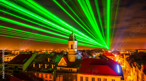 Lasershow am Himmel einer Stadt photo