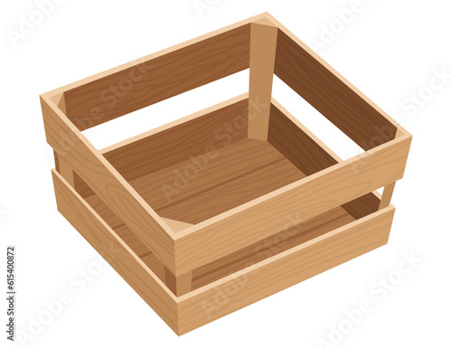 Wooden box. Retail, logistics, delivery, storage concept. Delivery container, empty parcel or shipping crates isolated vector illustration. Cargo distribution pack for food or products