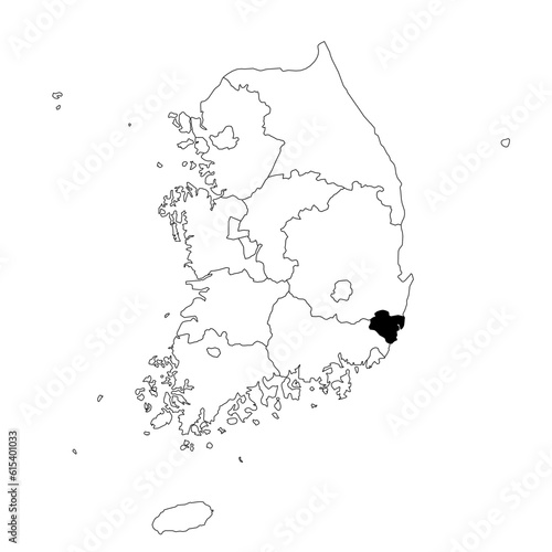 Vector map of the province of Ulsan highlighted highlighted in black on the map of South Korea.