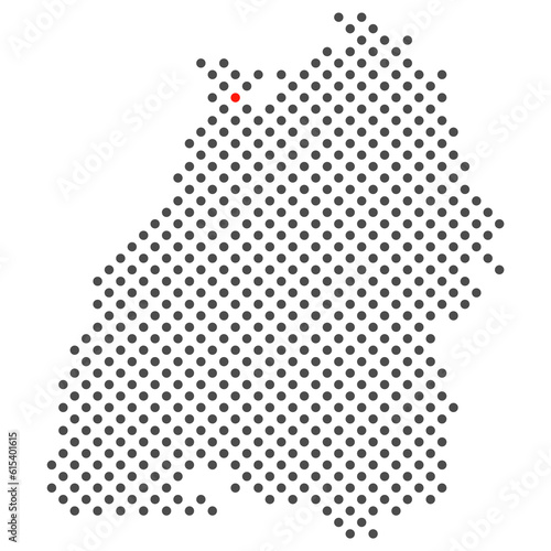 Heidelberg im Bundesland Baden-Wuerttemberg: Karte aus dunklen Punkten mit roter Markierung