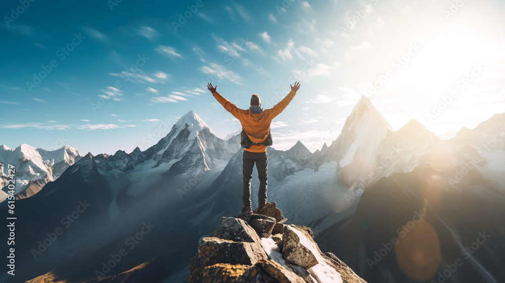 Limit and level up concepts or human performance with person climbing