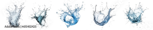 Set of Blue water splash and drops isolated on transparent background