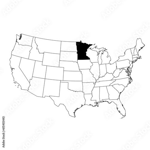 Vector map of the state of Minnesota highlighted highlighted in black on the map of the United States of America.