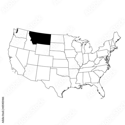 Vector map of the state of Montana highlighted highlighted in black on the map of the United States of America.