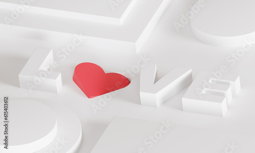 3d love text with heart shape on white background wallpaper