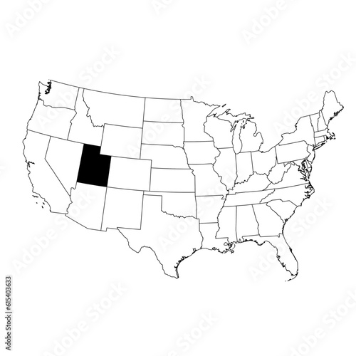 Vector map of the state of Utah highlighted highlighted in black on the map of the United States of America.