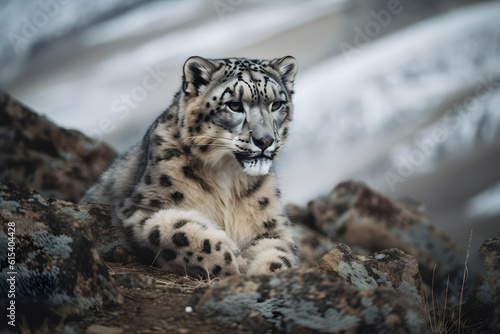 The Enigmatic Snow Leopard in its Natural Habitat. Generative AI