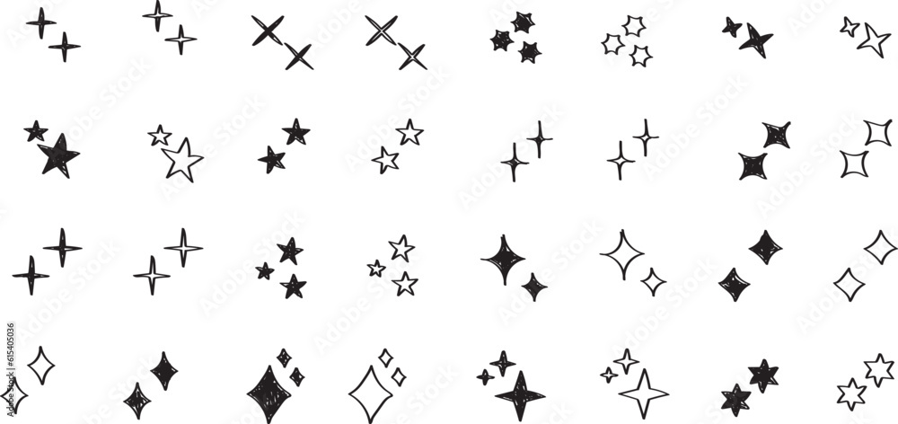 Naklejka premium シンプルな星・キラキラのアイコンセット 黒 simple shining icon set