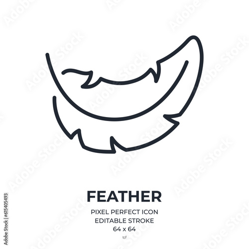 Falling feather editable stroke outline icon isolated on white background flat vector illustration. Pixel perfect. 64 x 64.