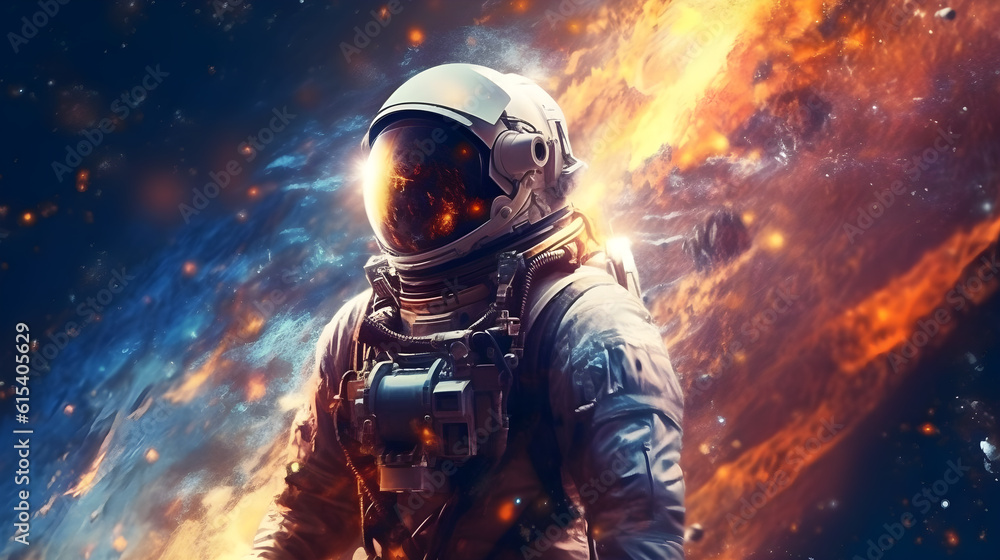 astronaut in colorful space abstract background 4k created with Generative AI