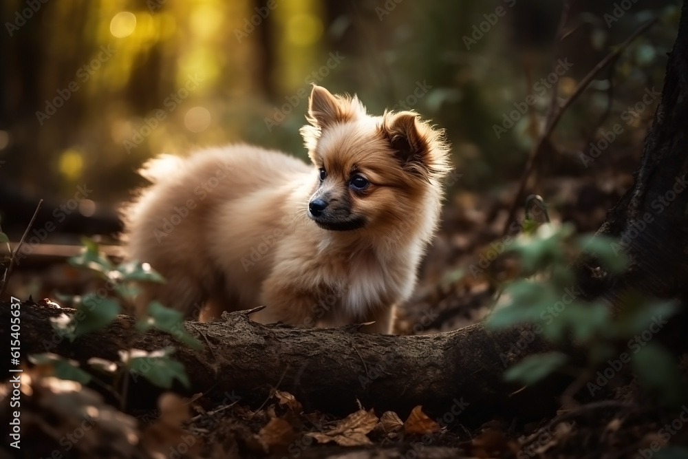 Puppy in nature on autumn forest background. Closeup animal portrait. Ai generated Puppy in nature on autumn forest background. Closeup animal portrait. Ai generated