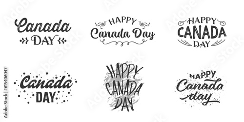 Set of lettering canada day, happy canada day greeting card