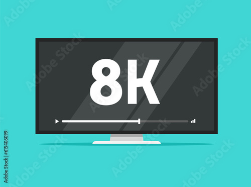 8k tv video icon vector, flat led television high definition ultra hd resolution technology graphic, uhd digital computer monitor clipart image isolated