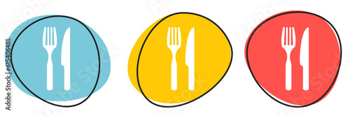 Button Banner für Website oder Business: Besteck, essen oder Restaurant