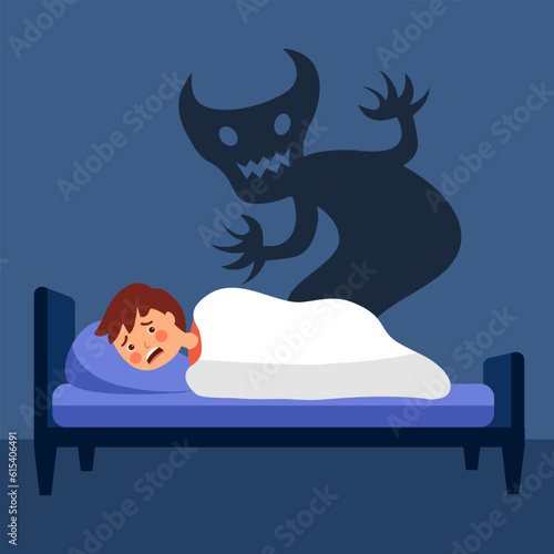 Kids nightmare bad dream in flat design.