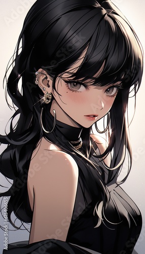 Very Beautiful brunette anime punk girl, illustration, generative ai