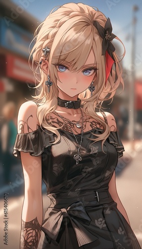 Fresh blond anime punk girl, illustration, generative ai