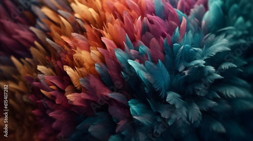 Vibrant World of Colorful Feathers  background. Generative AI