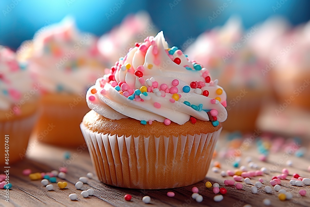Commercial Close up Shot of a Cup Cake with some Swirls on the Top, Insane Details. Generative AI.