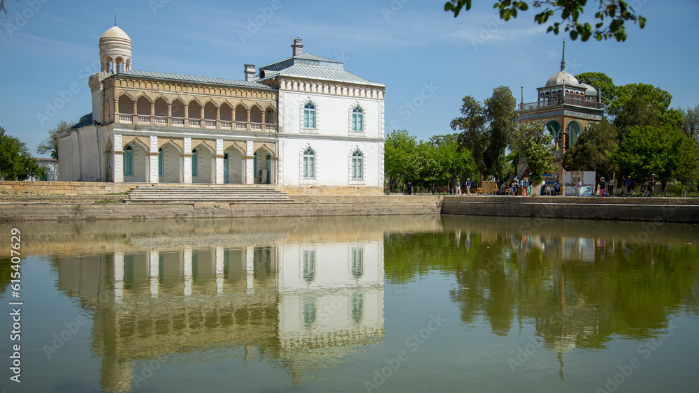 Fototapeta premium a white home reflection on pond