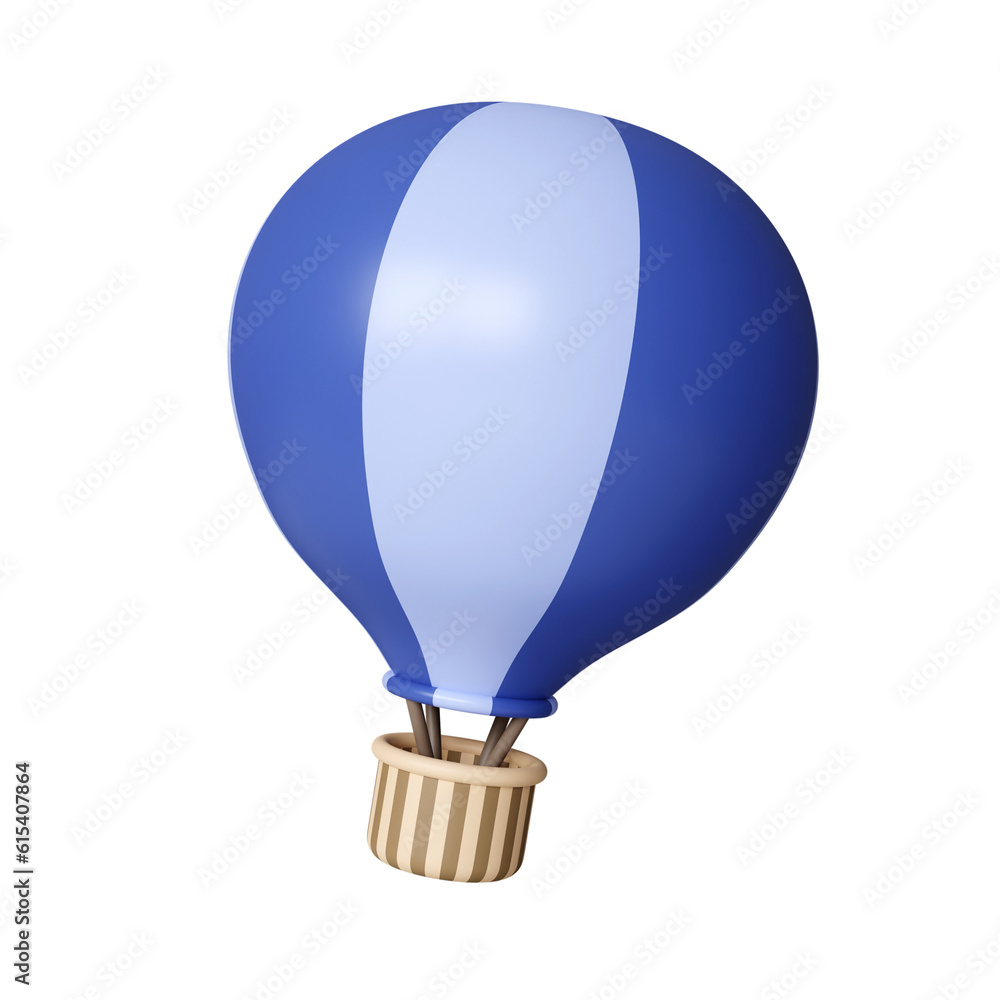 Obraz premium 3D Blue Balloon craft traveling icon concept. icon isolated on white background. 3d rendering illustration. Clipping path..