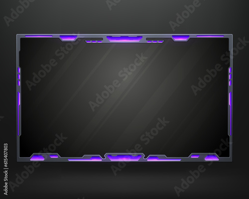 Abstract metal and purple glow effect live stream webcam overlay screen gui panel frame template
