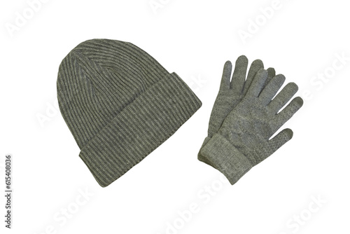 gloves and cap isolated,winter clothes, women's hat and gloves on a white background