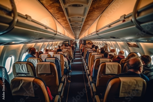 Passenger Cabin Interior with Seats in a Row for Comfortable Air Travel.