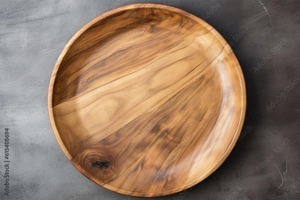 Empty wooden plate on concrete background