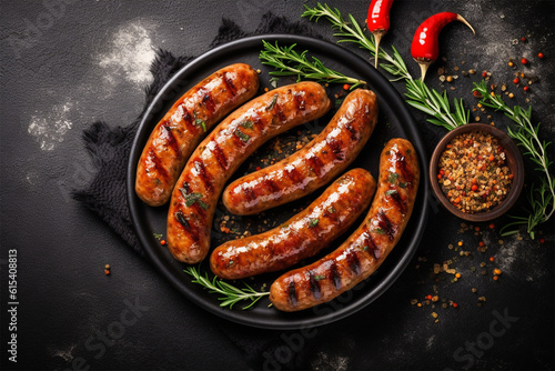 Grilled sausages on concrete background © Nevereski