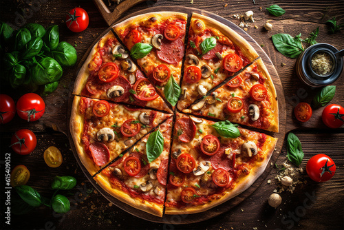 Pizza on wooden background