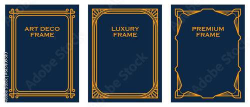 Art Deco gold frame vintage frame line geometric luxury frames wedding banner label card geometric background vector illustration