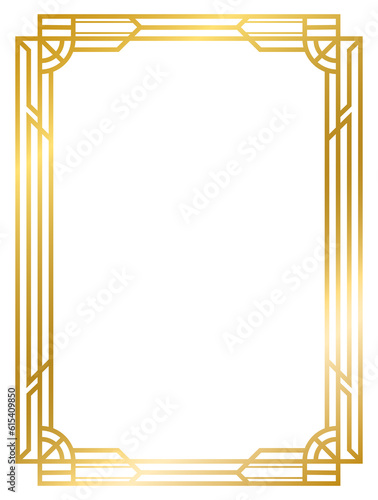 Art Deco gold frame vintage frame line geometric wedding label card frame png transparent background