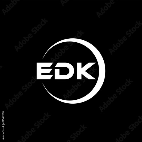 EDK letter logo design with black background in illustrator, cube logo, vector logo, modern alphabet font overlap style. calligraphy designs for logo, Poster, Invitation, etc. photo
