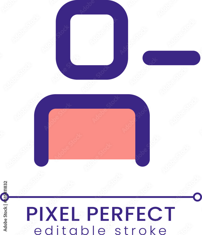 Remove user pixel perfect RGB color ui icon. Unfriend online. Social media. Simple filled line element. GUI, UX design for mobile app. Vector isolated pictogram. Editable stroke. Poppins font used Remove user pixel perfect RGB color ui icon. Unfriend online. Social media. Simple filled line element. GUI, UX design for mobile app. Vector isolated pictogram. Editable stroke. Poppins font used