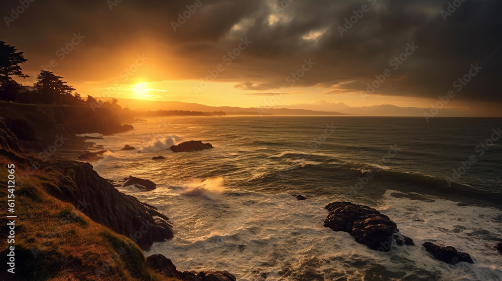 landscape with sunset over the sea. Created with Generative AI landscape with sunset over the sea. Created with Generative AI