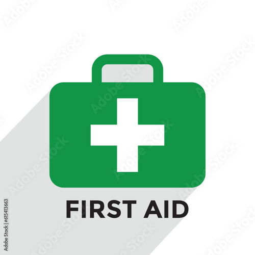 first aid station sign, bag, cross, vector illustration 