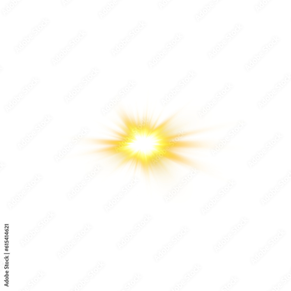 Fototapeta premium Golden star and sparks isolated on transparent background. Flares and sunbursts. Glowing light effects. PNG.