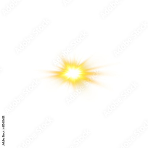 Golden star and sparks isolated on transparent background. Flares and sunbursts. Glowing light effects. PNG.