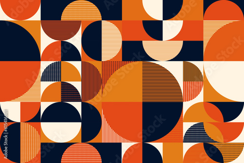 Bauhaus pattern or geometric modern grid background, vector abstract retro circle shapes. Bauhaus pattern poster with simple colors on Swiss art, vintage mosaic tile or minimal round geometric pattern