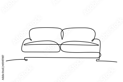 Sofa in continuous line art drawing style. Couch home furniture black linear design isolated on white background. Vector illustration